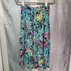 Condor Vintage Tropical Floral Midi Skirt High Waist Pockets Made in USA Size 8